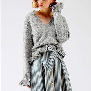 Chicwish grey knit sweater with ruffled and frills